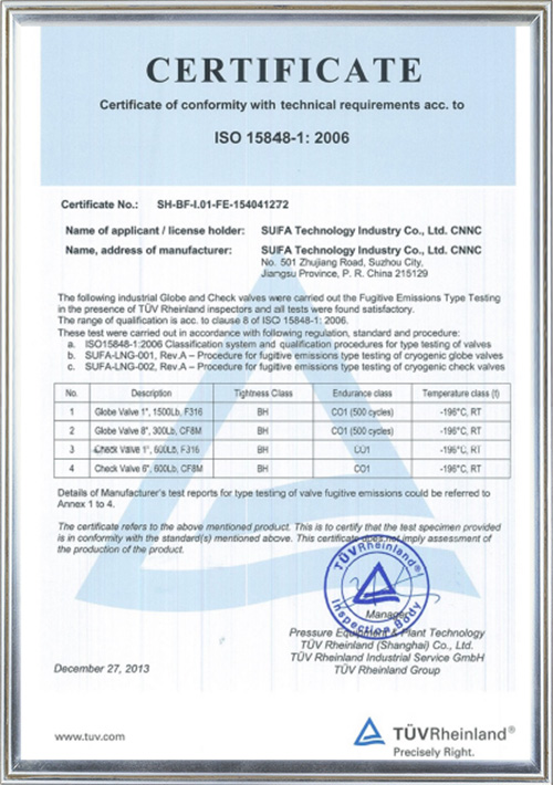 ISO 15848-1 证书